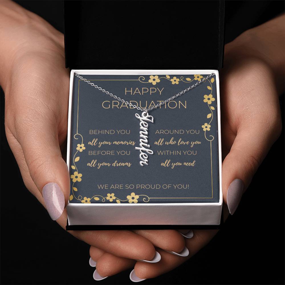 Graduation Vertical Name Necklace w/ Message Card