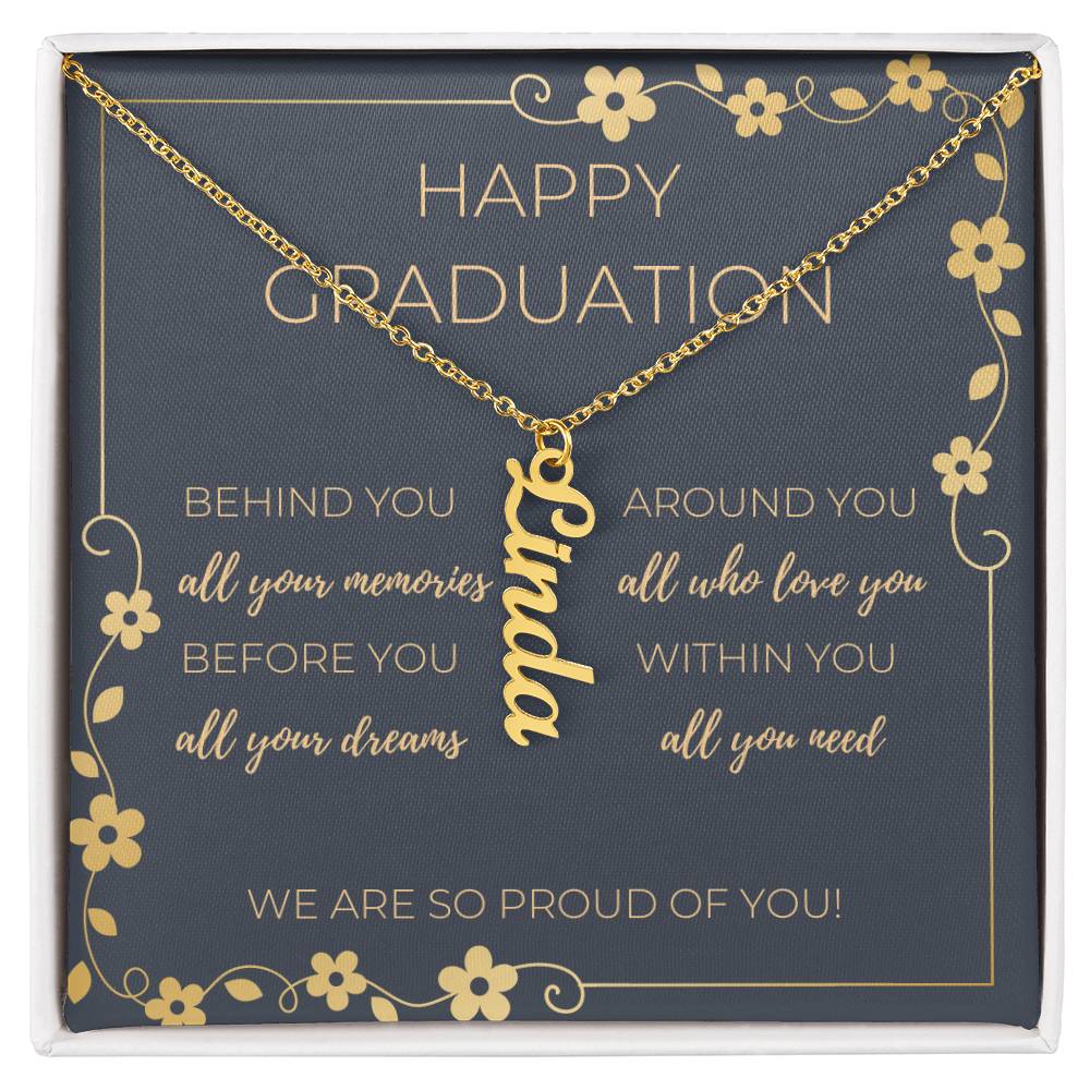 Graduation Vertical Name Necklace w/ Message Card