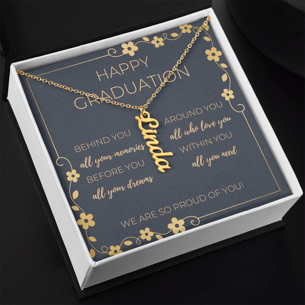 Graduation Vertical Name Necklace w/ Message Card