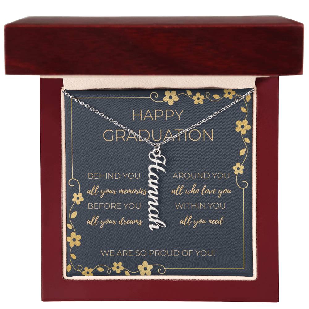 Graduation Vertical Name Necklace w/ Message Card