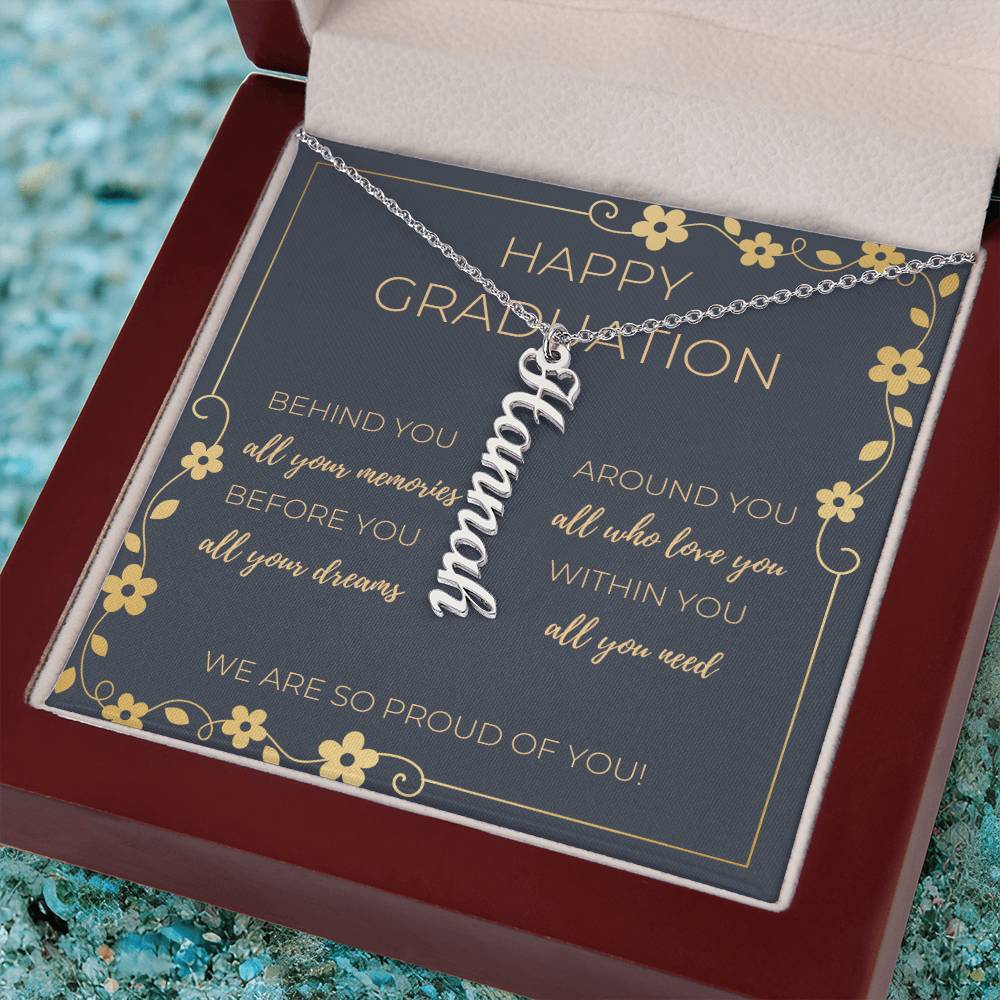 Graduation Vertical Name Necklace w/ Message Card