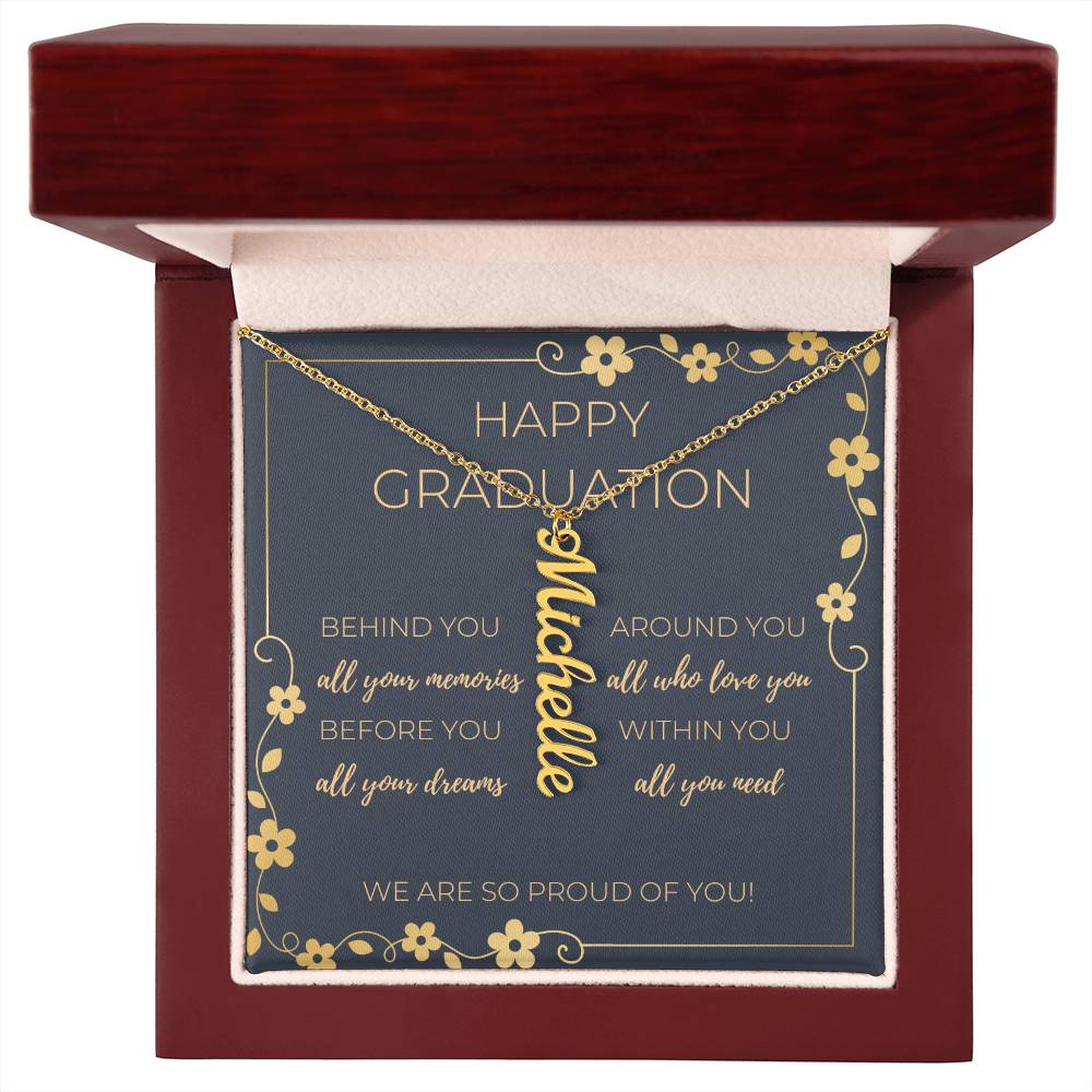 Graduation Vertical Name Necklace w/ Message Card