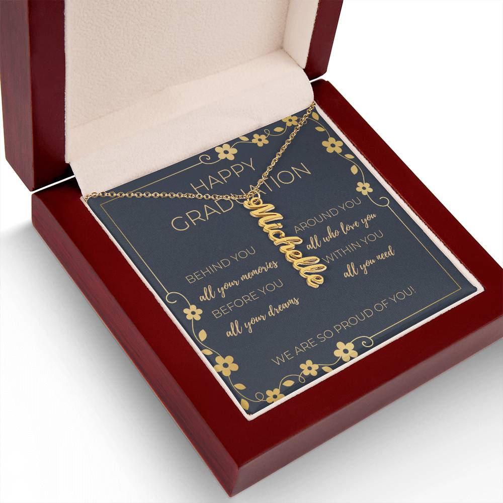 Graduation Vertical Name Necklace w/ Message Card