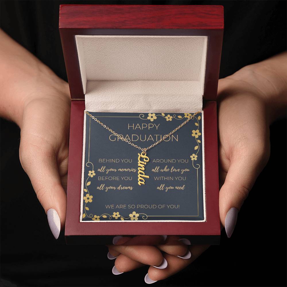 Graduation Vertical Name Necklace w/ Message Card