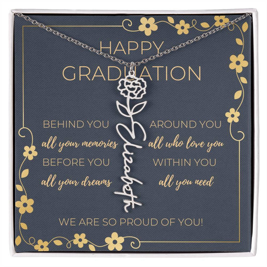 Birth Month Flower Necklace w/ Graduation Message Card