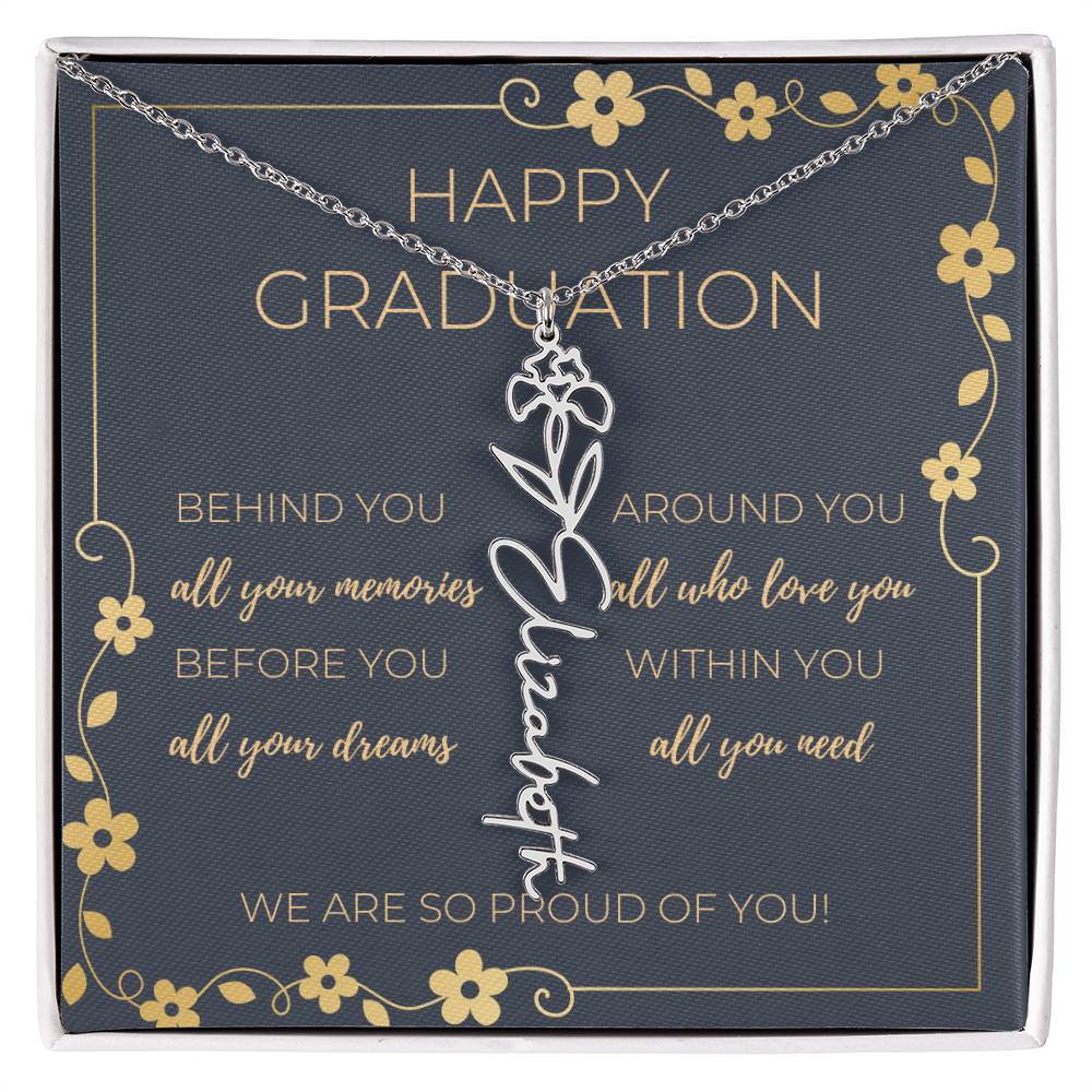 Birth Month Flower Necklace w/ Graduation Message Card