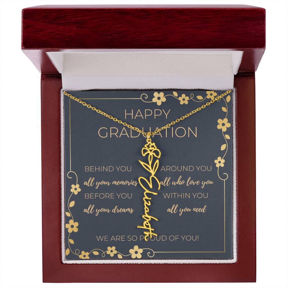 Birth Month Flower Necklace w/ Graduation Message Card