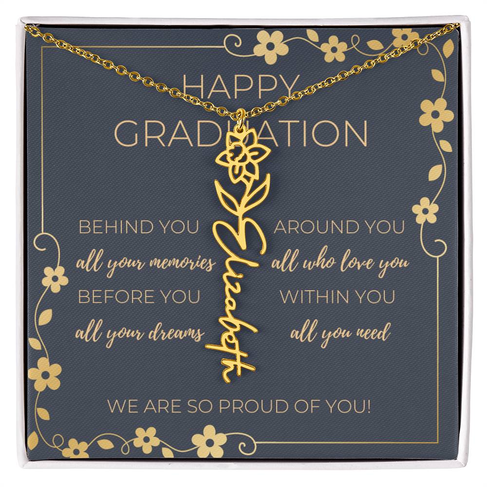 Birth Month Flower Necklace w/ Graduation Message Card