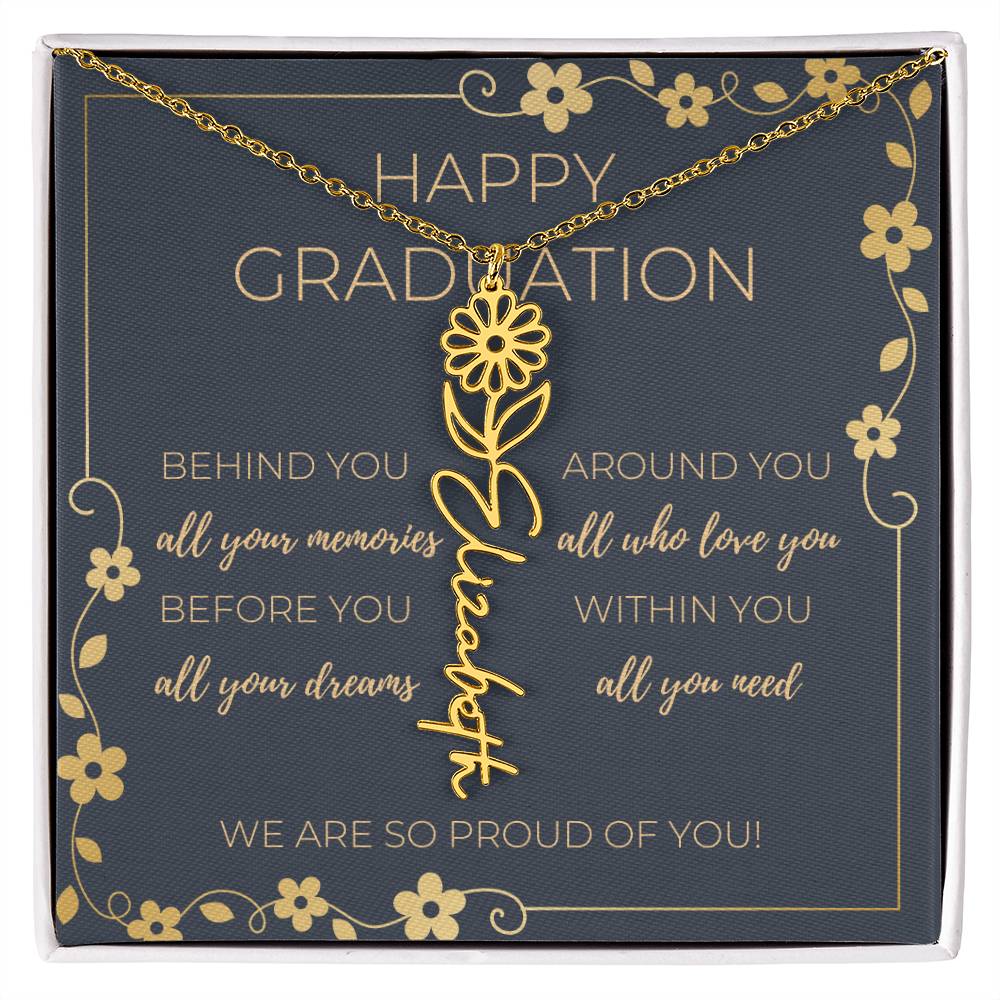 Birth Month Flower Necklace w/ Graduation Message Card