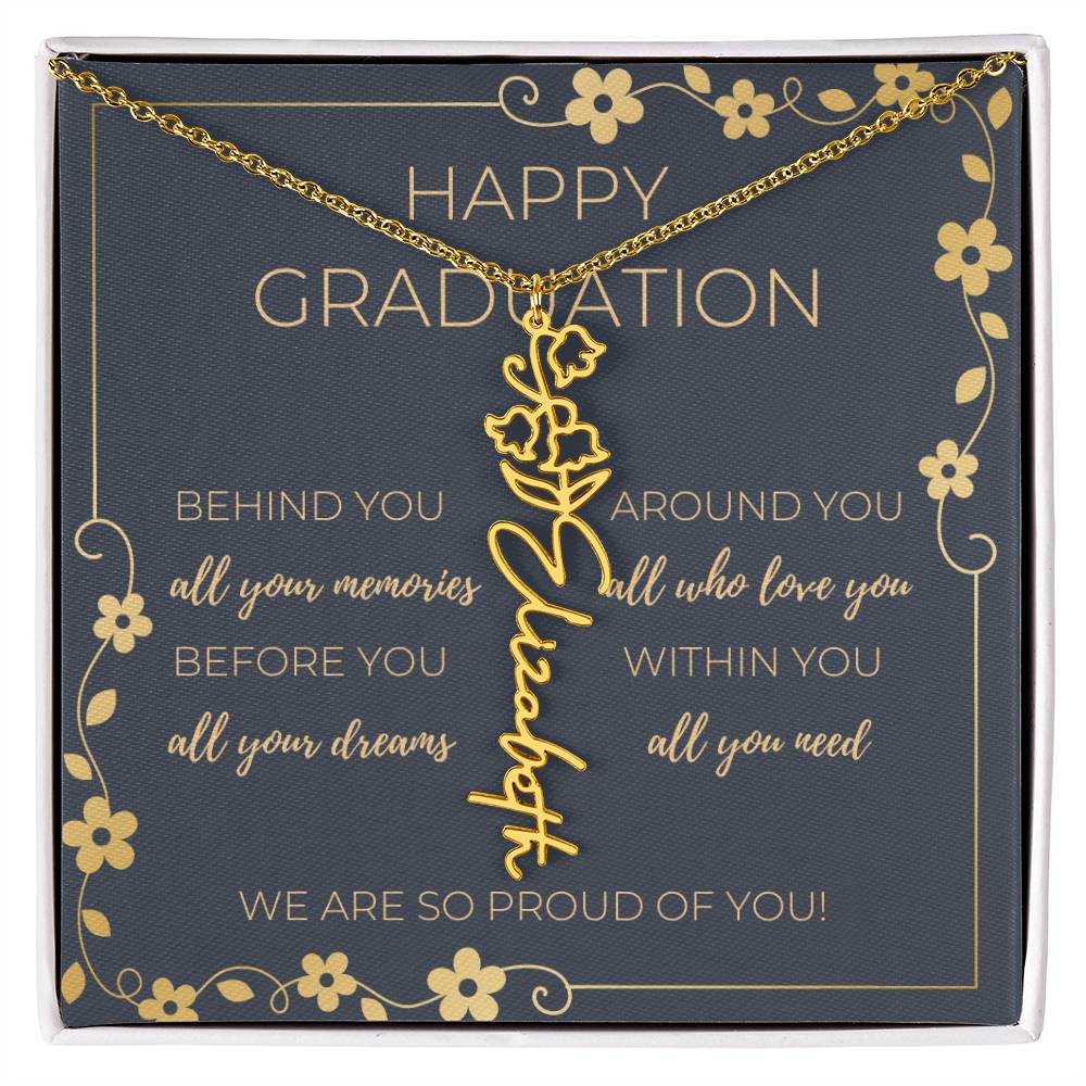 Birth Month Flower Necklace w/ Graduation Message Card