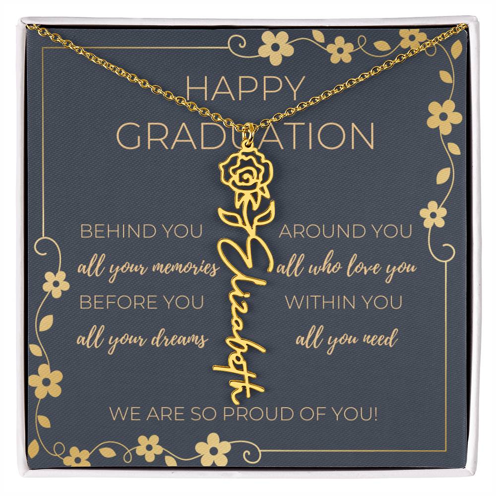 Birth Month Flower Necklace w/ Graduation Message Card