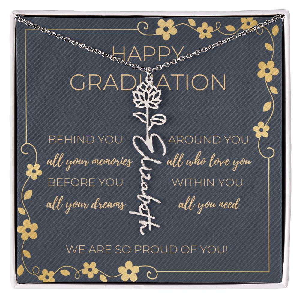 Birth Month Flower Necklace w/ Graduation Message Card