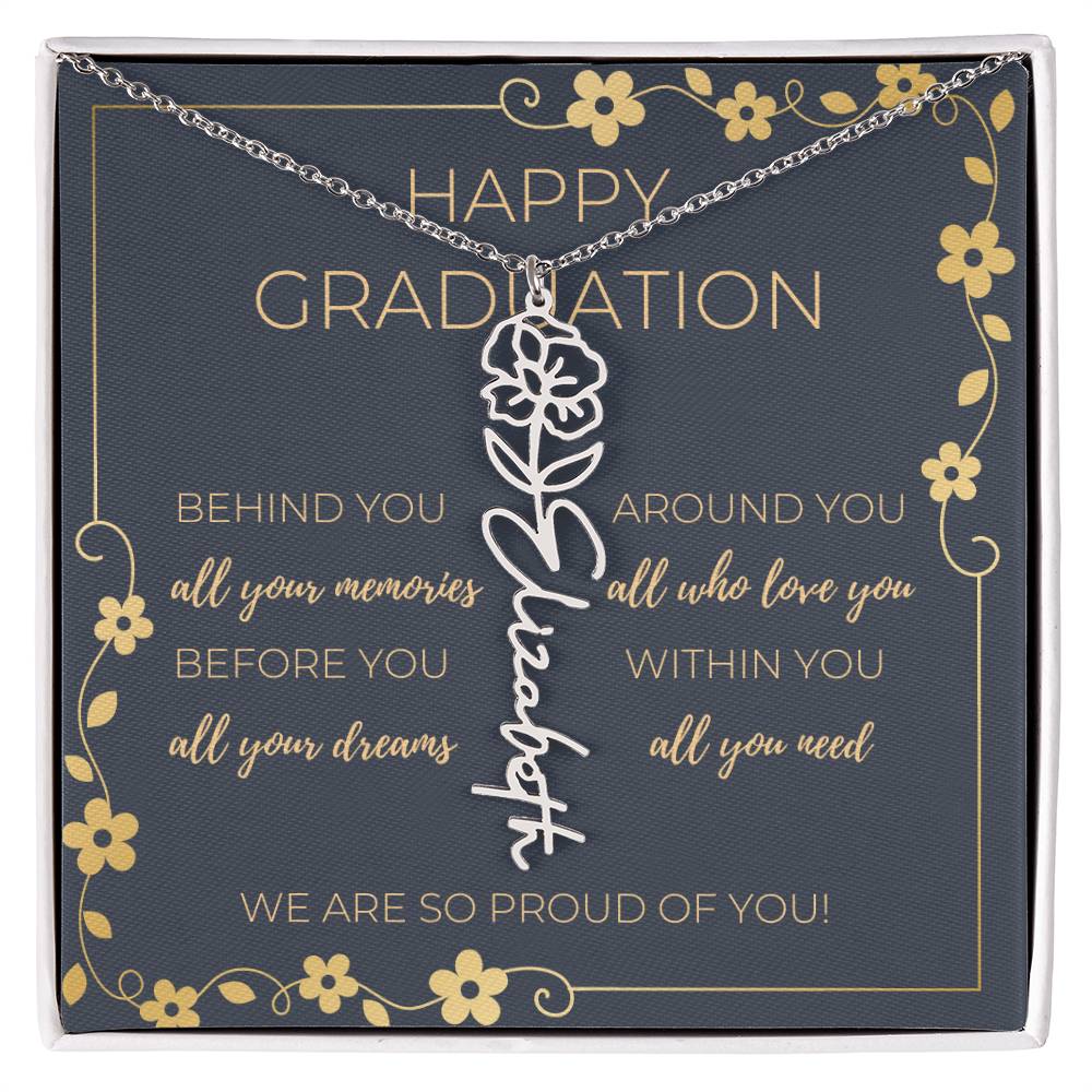 Birth Month Flower Necklace w/ Graduation Message Card