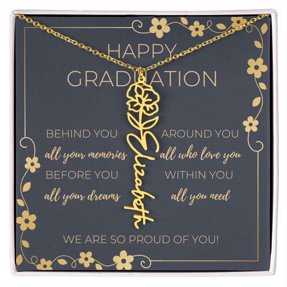 Birth Month Flower Necklace w/ Graduation Message Card