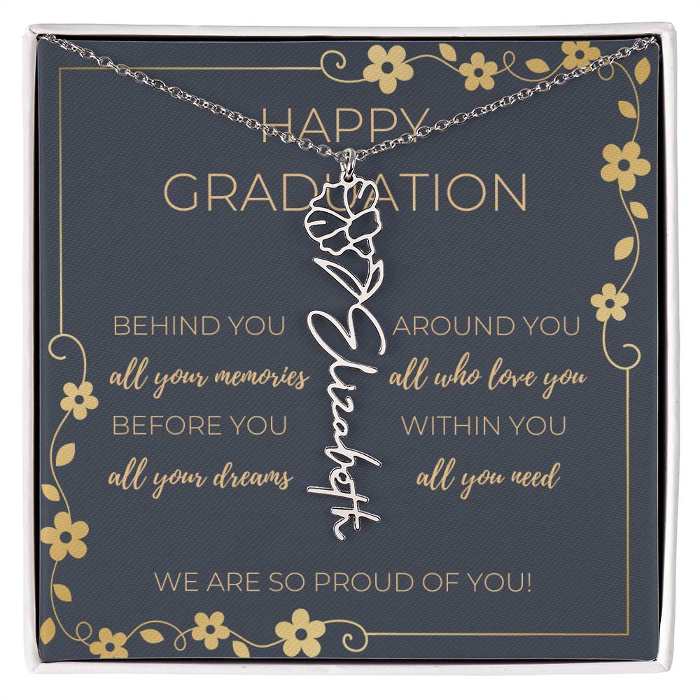 Birth Month Flower Necklace w/ Graduation Message Card