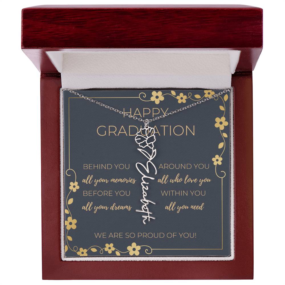 Birth Month Flower Necklace w/ Graduation Message Card