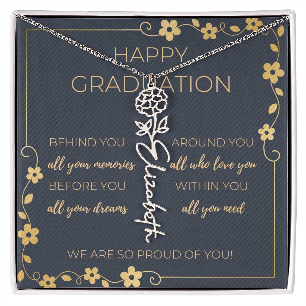 Birth Month Flower Necklace w/ Graduation Message Card