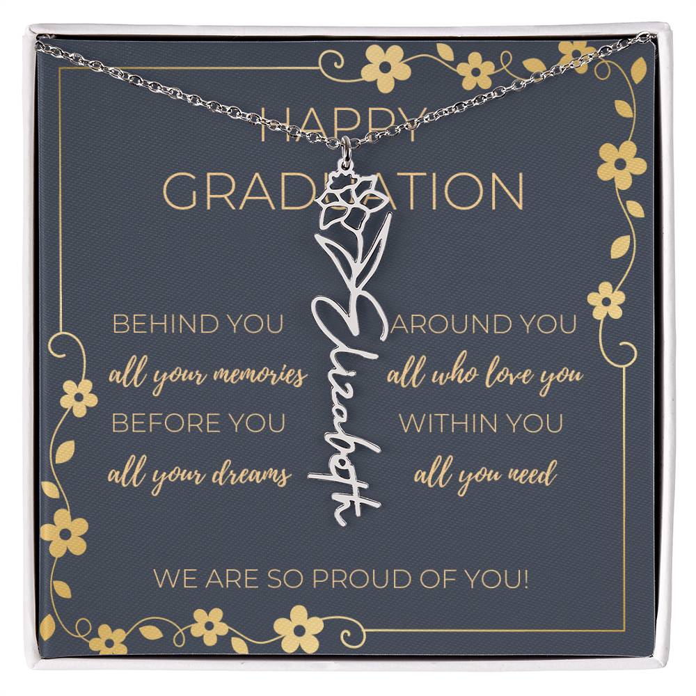 Birth Month Flower Necklace w/ Graduation Message Card