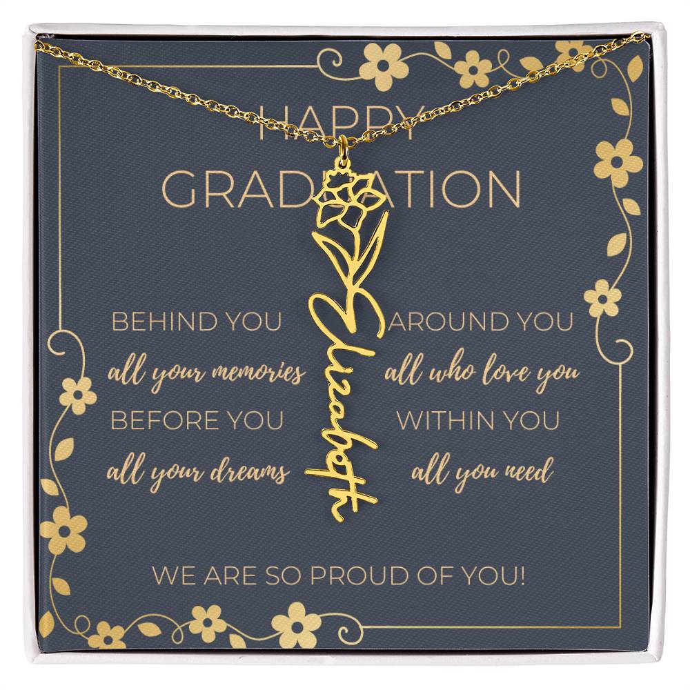 Birth Month Flower Necklace w/ Graduation Message Card