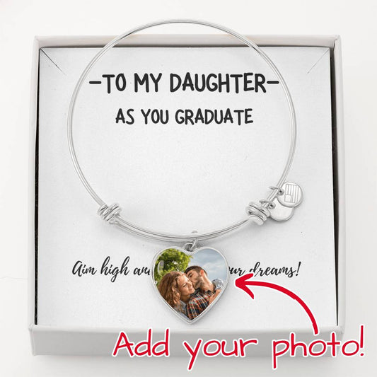 To My Daughter | Graduate Bracelet | Heart Charm w/ Photo & Optional Engraving